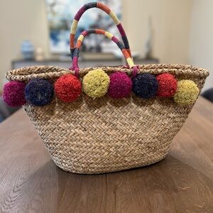 INC Popsicle Brand Collaboration Colorful Pom Pom Woven Tote Bag